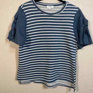 Umgee women's striped tie sleeves jersey‎ top Small